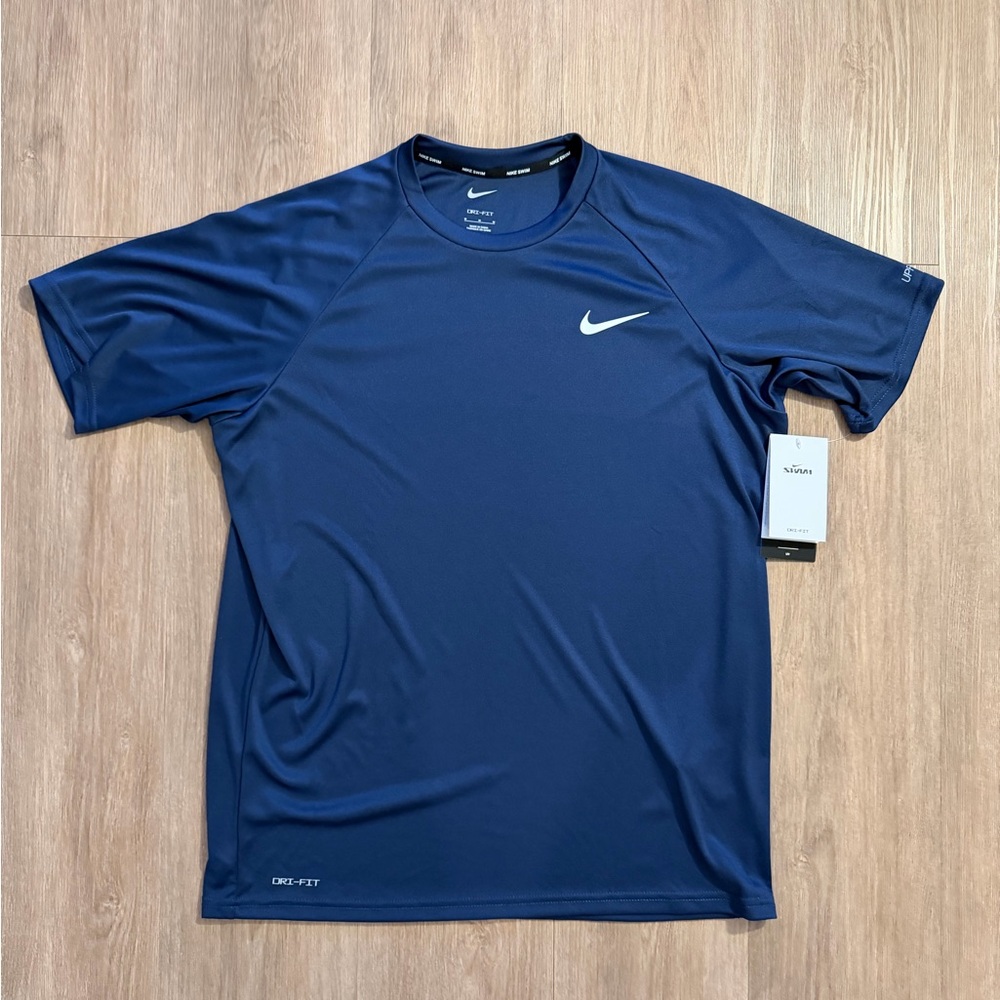Nike Men's Dri-FIT T-shirt Stretch UPF 40+ Guard Swim Top Size Medium Blue NWT
